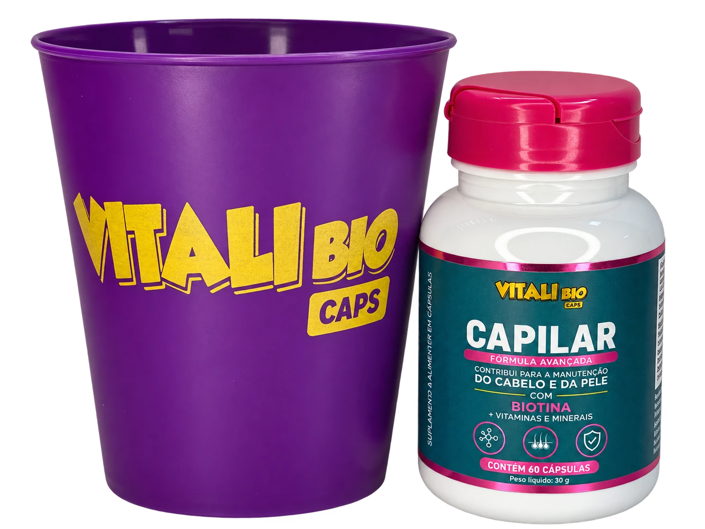 Embalagem Capilar e copo Vitali Bio